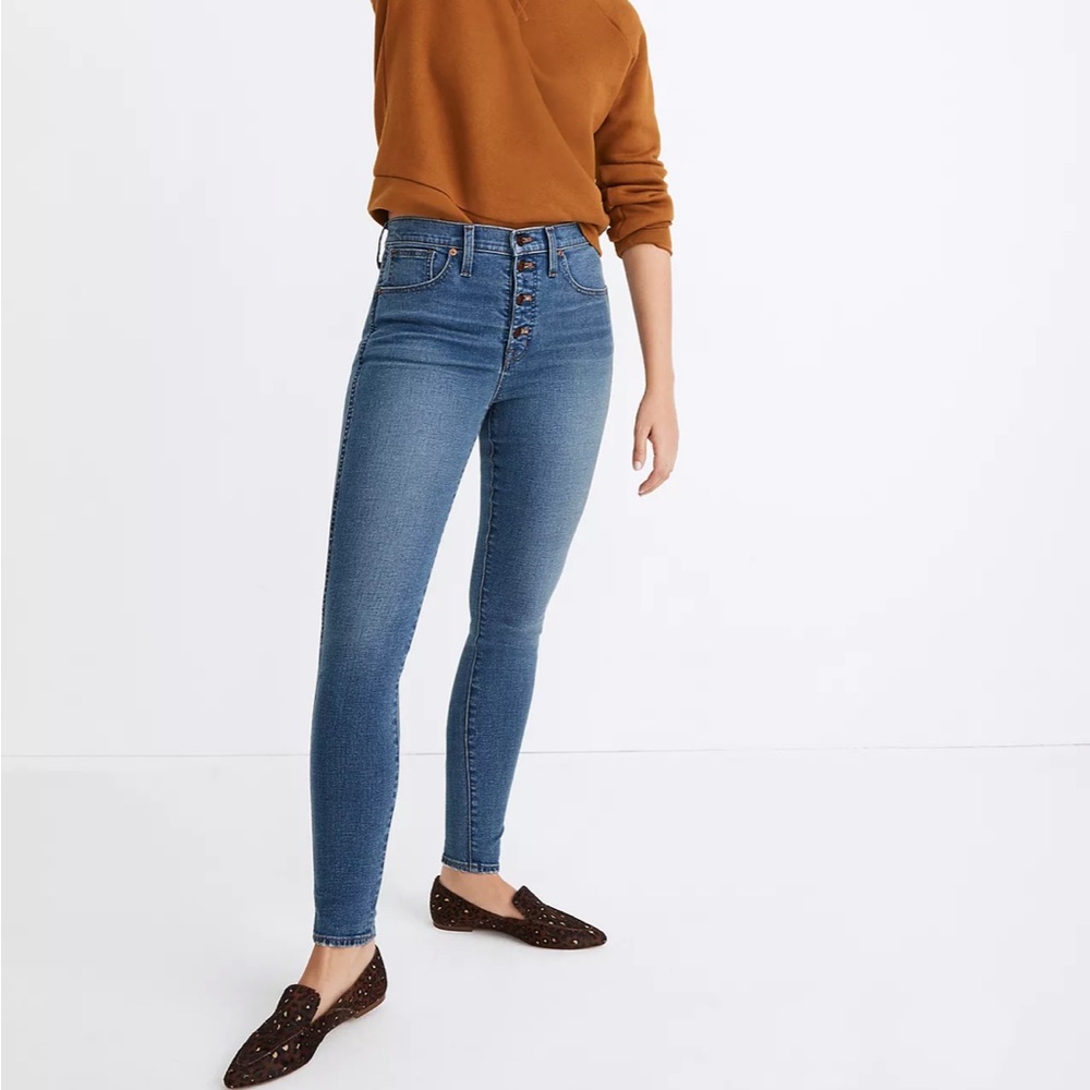 Madewell 10" High-Rise Skinny Jeans in Dewitt Wash Button-Front Size 30